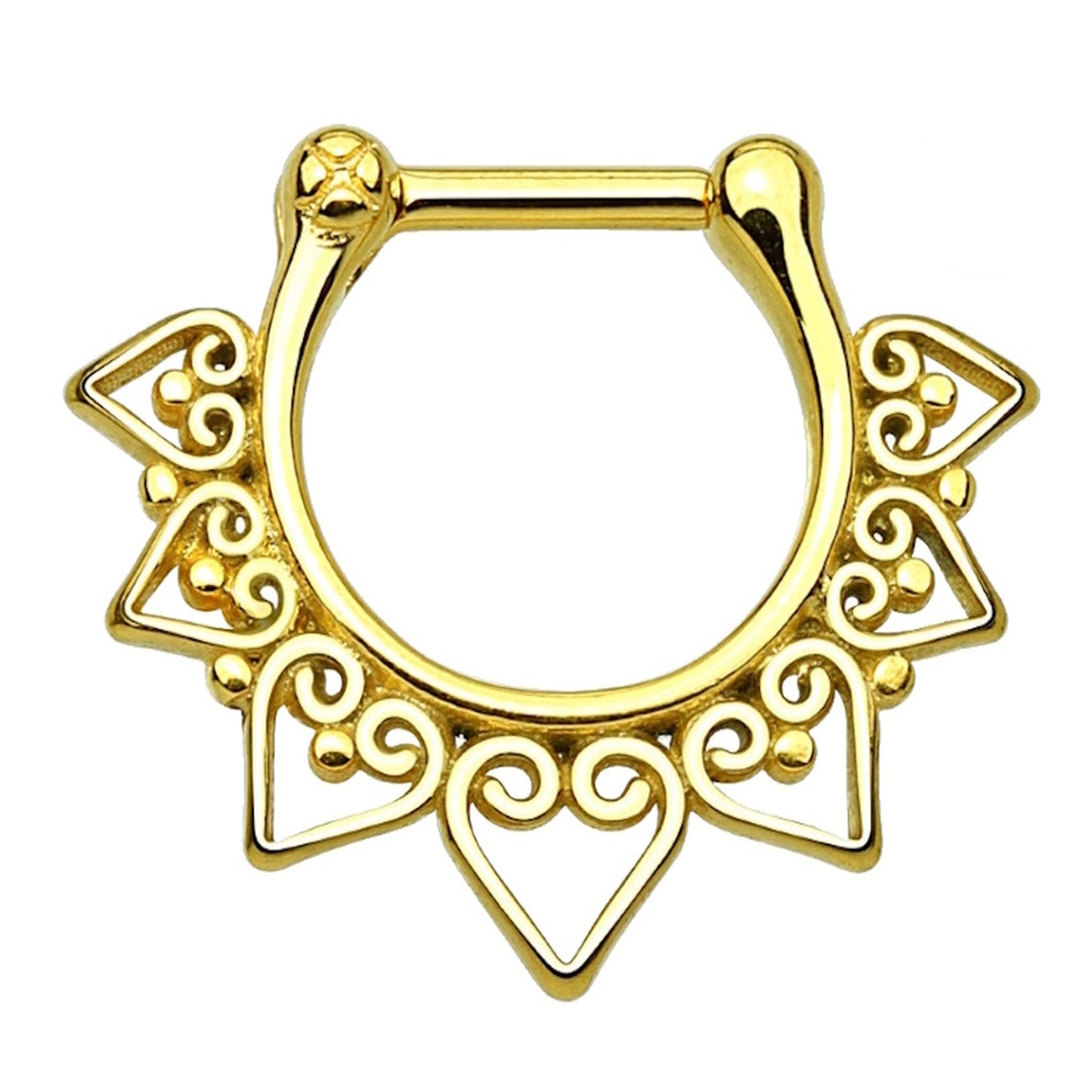 Tribal Septum Clicker Ring 16 Gauge 316L Surgical Steel Gold pictured against a white background.
