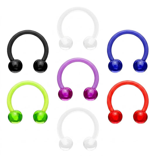 Horseshoe Circular Barbell Septum Ring 16 Gauge Acrylic Multiple Colors on white background.