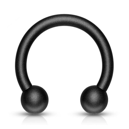 A black horseshoe septum ring featuring a matte black ion plating and pictured against a white background.