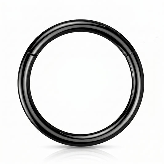 Black Hinged Segment Septum Hoop ASTM F136 Titanium pictured against a white background.