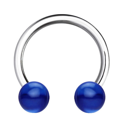 Blue Color Ball Horseshoe Septum Ring 16 Gauge 316L Surgical Steel Acrylic on a white background.