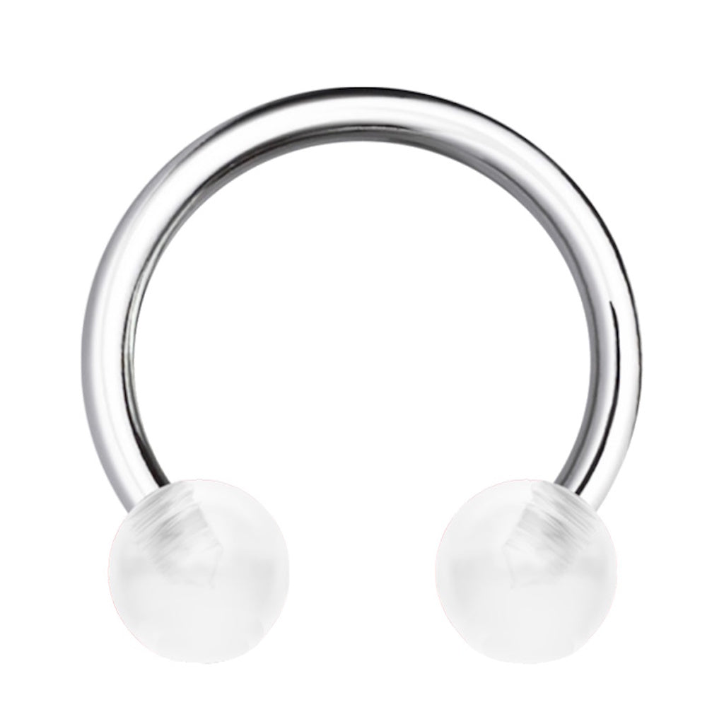 Clear Color Ball Horseshoe Septum Ring 16 Gauge 316L Surgical Steel Acrylic on a white background.