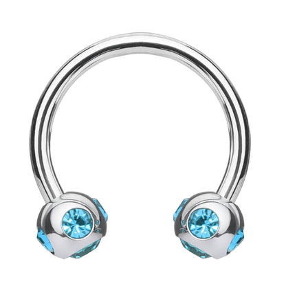 Gem Septum Ring 16 Gauge 316L Surgical Steel Circular Barbell Aqua Gems on white background.