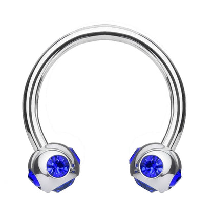 Gem Septum Ring 16 Gauge 316L Surgical Steel Circular Barbell Blue Gems on white background.
