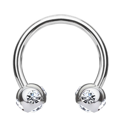 Gem Septum Ring 16 Gauge 316L Surgical Steel Circular Barbell Clear Gems on white background.