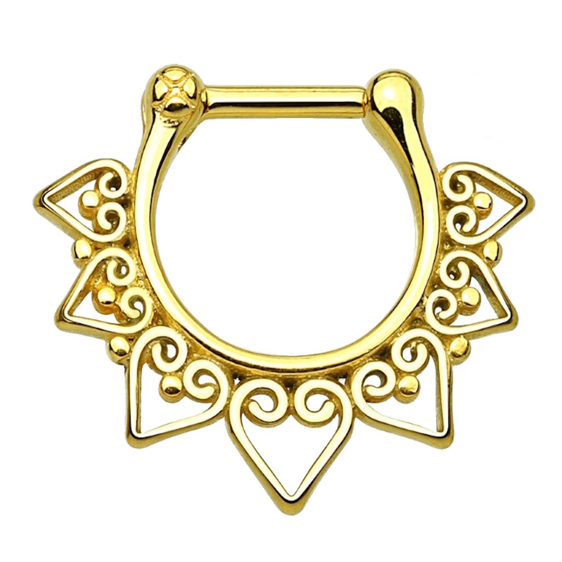 Tribal Septum Clicker Ring 16 Gauge 316L Surgical Steel Gold pictured against a white background.