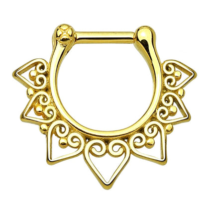 Tribal Septum Clicker Ring 16 Gauge 316L Surgical Steel Gold pictured against a white background.