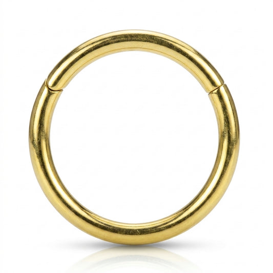 Gold Hinged Segment Septum Hoop ASTM F136 Titanium pictured against a white background.