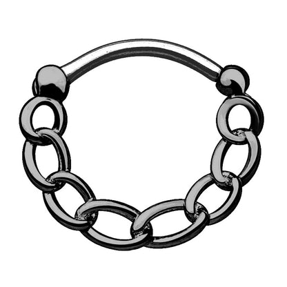Hematite chain-link design septum clicker on a white background.