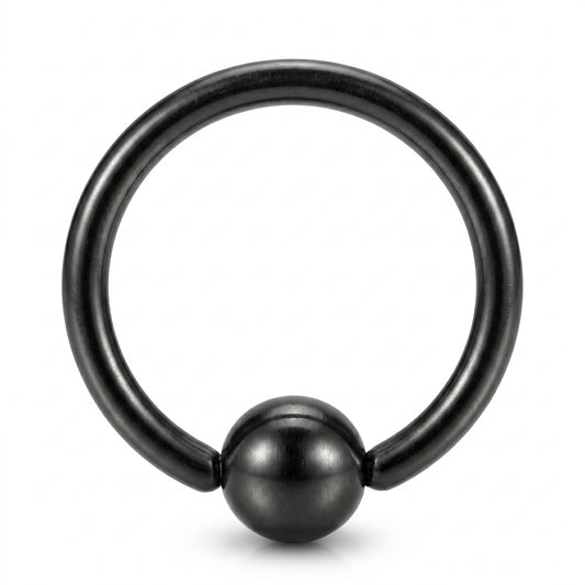 Black Captive Bead Septum Ring 316L Surgical Steel Matte Black pictured against a white background.