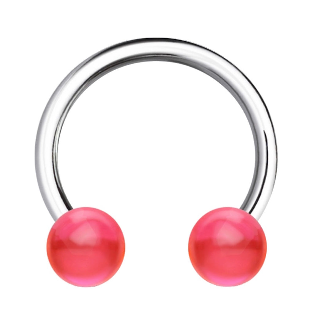 Pink Color Ball Horseshoe Septum Ring 16 Gauge 316L Surgical Steel Acrylic on a white background.
