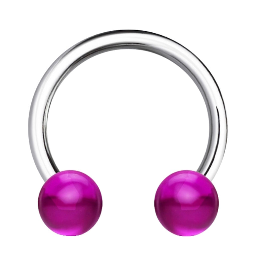 Purple Color Ball Horseshoe Septum Ring 16 Gauge 316L Surgical Steel Acrylic on a white background.
