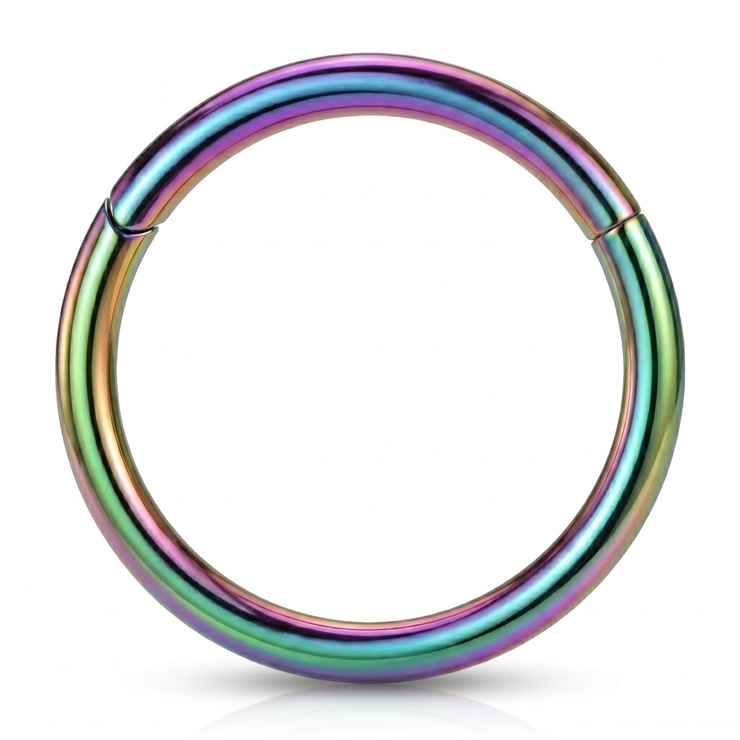 Rainbow Hinged Segment Septum Hoop ASTM F136 Titanium pictured against a white background.