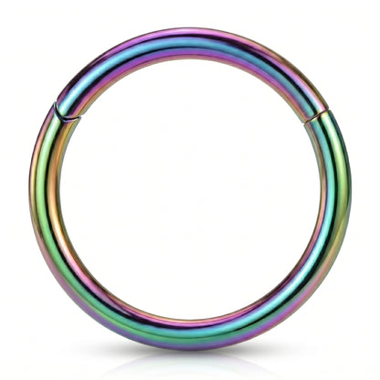 Rainbow Hinged Segment Septum Hoop ASTM F136 Titanium pictured against a white background.