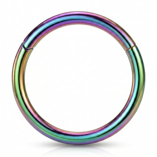 Rainbow Hinged Segment Septum Hoop ASTM F136 Titanium pictured against a white background.