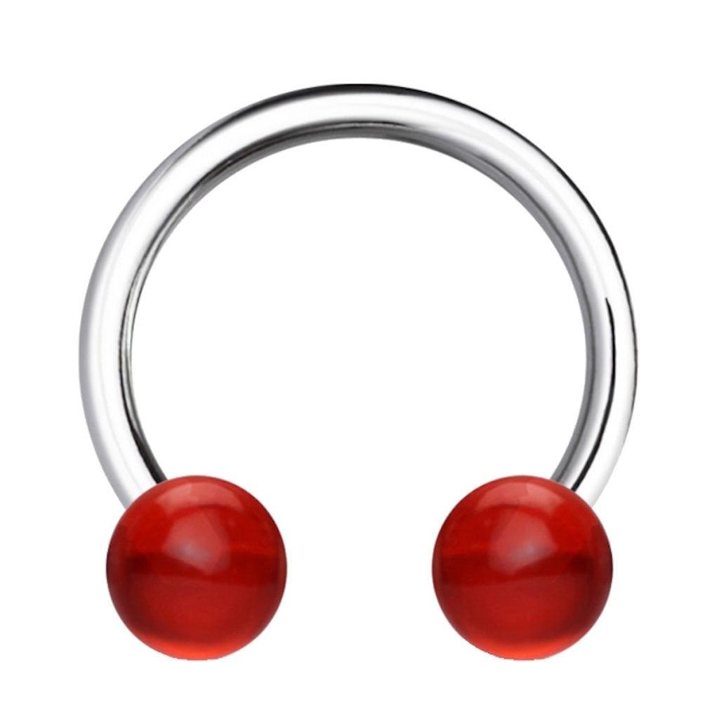 Red Color Ball Horseshoe Septum Ring 16 Gauge 316L Surgical Steel Acrylic on a white background.