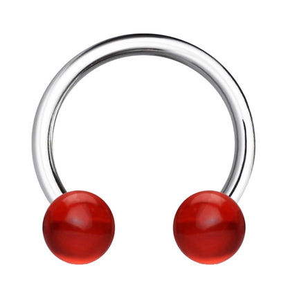 Red Color Ball Horseshoe Septum Ring 16 Gauge 316L Surgical Steel Acrylic on a white background.