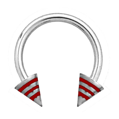 Stripe Spike Septum Ring 16 Gauge 316L Surgical Steel with Red stripes and white background.