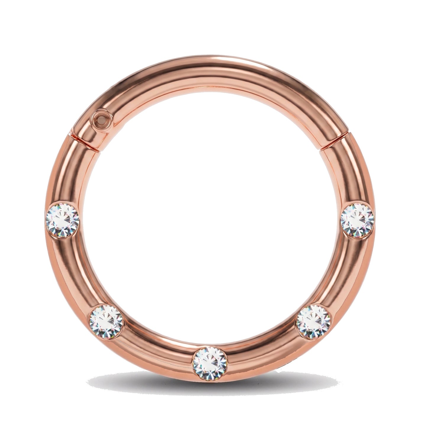 Rose Gold Hinged Segment Ring Cubic Zirconia 16G 316L Surgical Steel pictured against a white background.