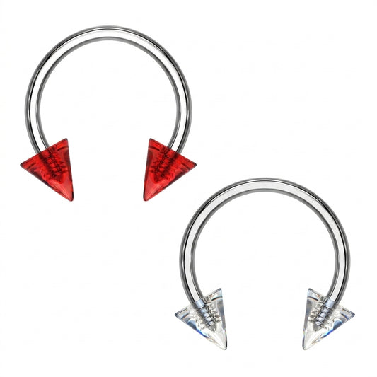 Spike Septum Ring 16 Gauge 316L Surgical Steel & Acrylic Red Clear on a white background.