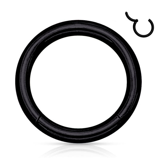 A surgical steel black segment ring with a polished black finish pictured against a white background.