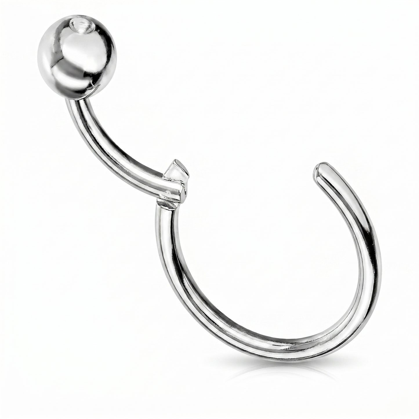 Hinged Segment Fixed Captive Bead Ring 16 Gauge 316L Surgical Steel in the open position.