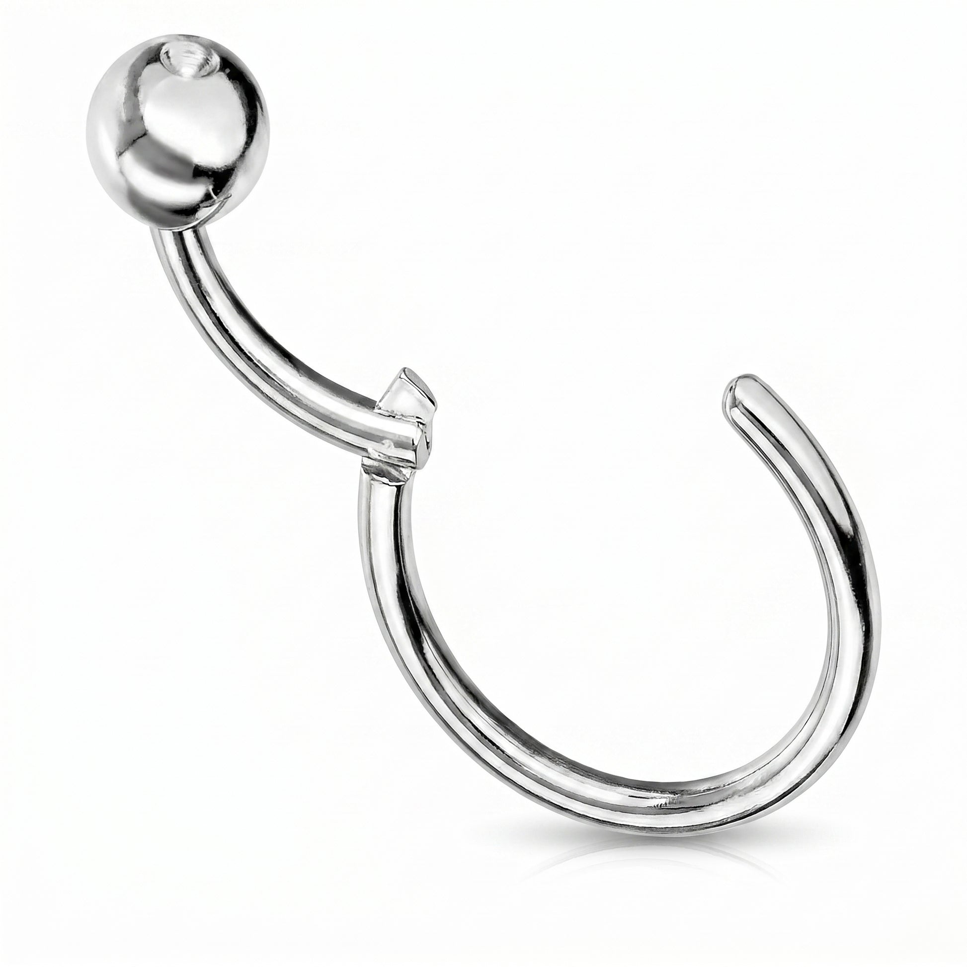 Hinged Segment Fixed Captive Bead Ring 16 Gauge 316L Surgical Steel in the open position.