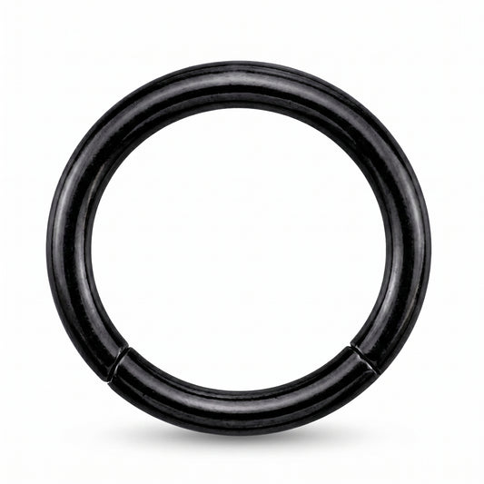 Black Hinged Segment Septum Ring 316L Surgical Steel pictured against a white background.