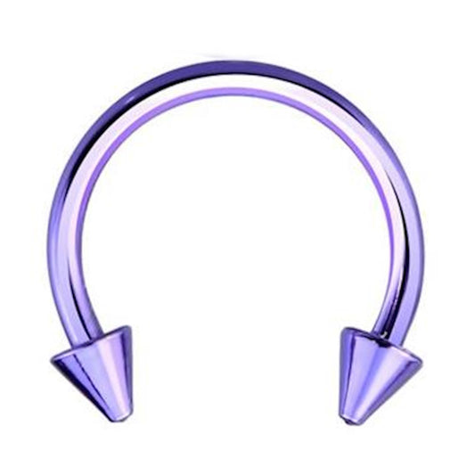 A surgical steel purple septum ring pictured against a white background.