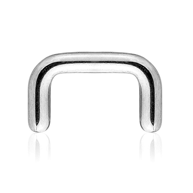 A surgical steel septum retainer in a staple shape pictured against a white background.