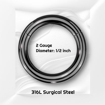 A surgical steel thick septum ring pictured on a white wavy background with black text stating the size of this piece of septum jewelry.