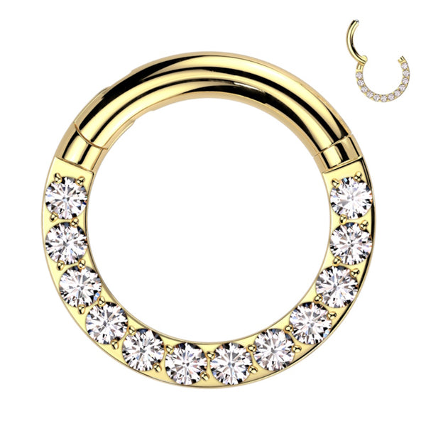 Titanium 12 Gauge Septum Ring Gold Finish Cubic Zirconia S Rock