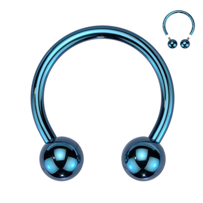 Titanium Horseshoe Septum Ring 16G Internally Threaded Blue on white background.