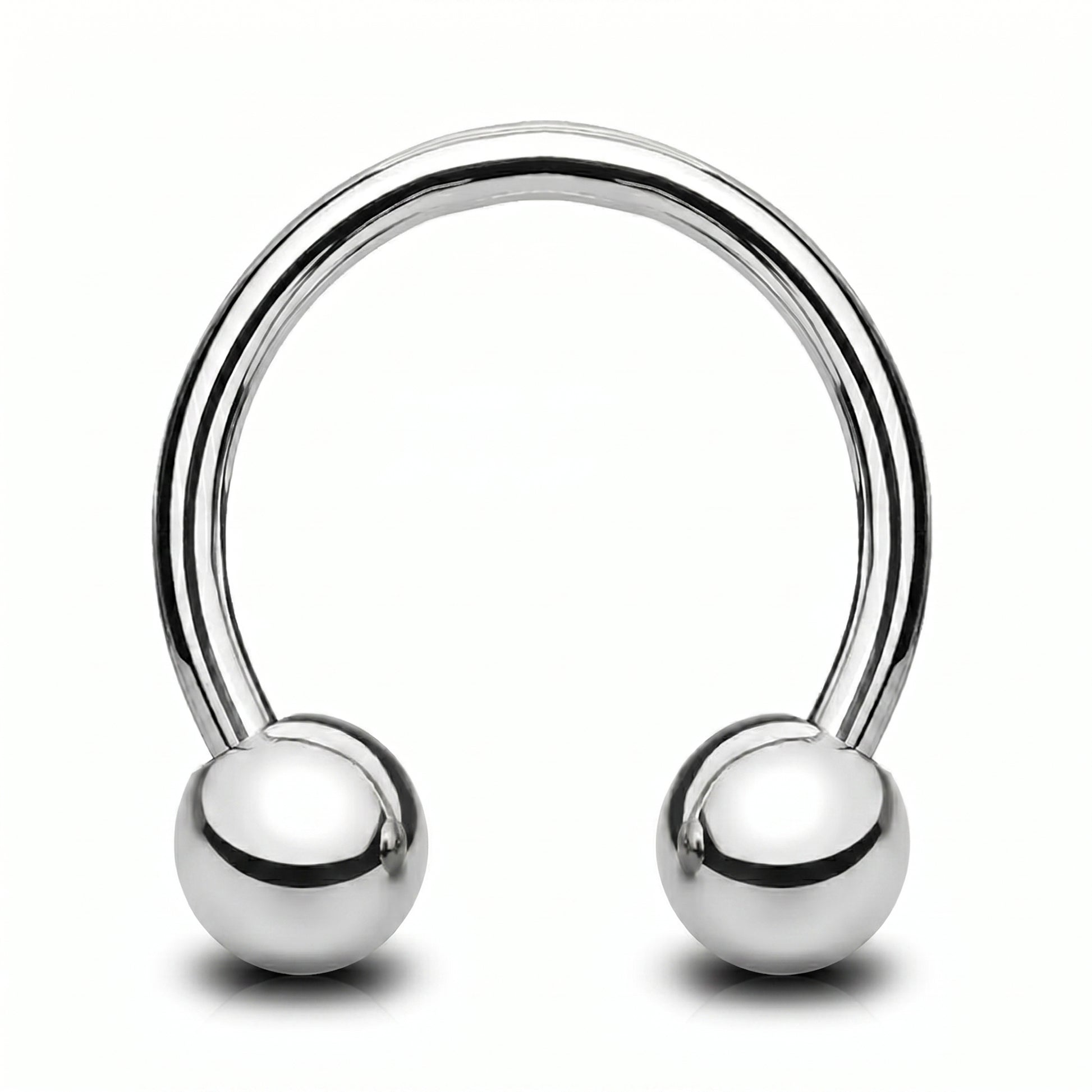 A titanium horseshoe septum ring circular barbell that is internally threaded pictured against a white background.
