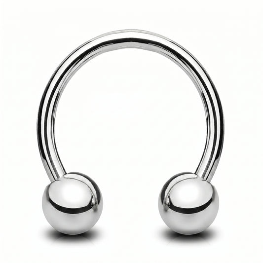 A titanium horseshoe septum ring circular barbell that is internally threaded pictured against a white background.