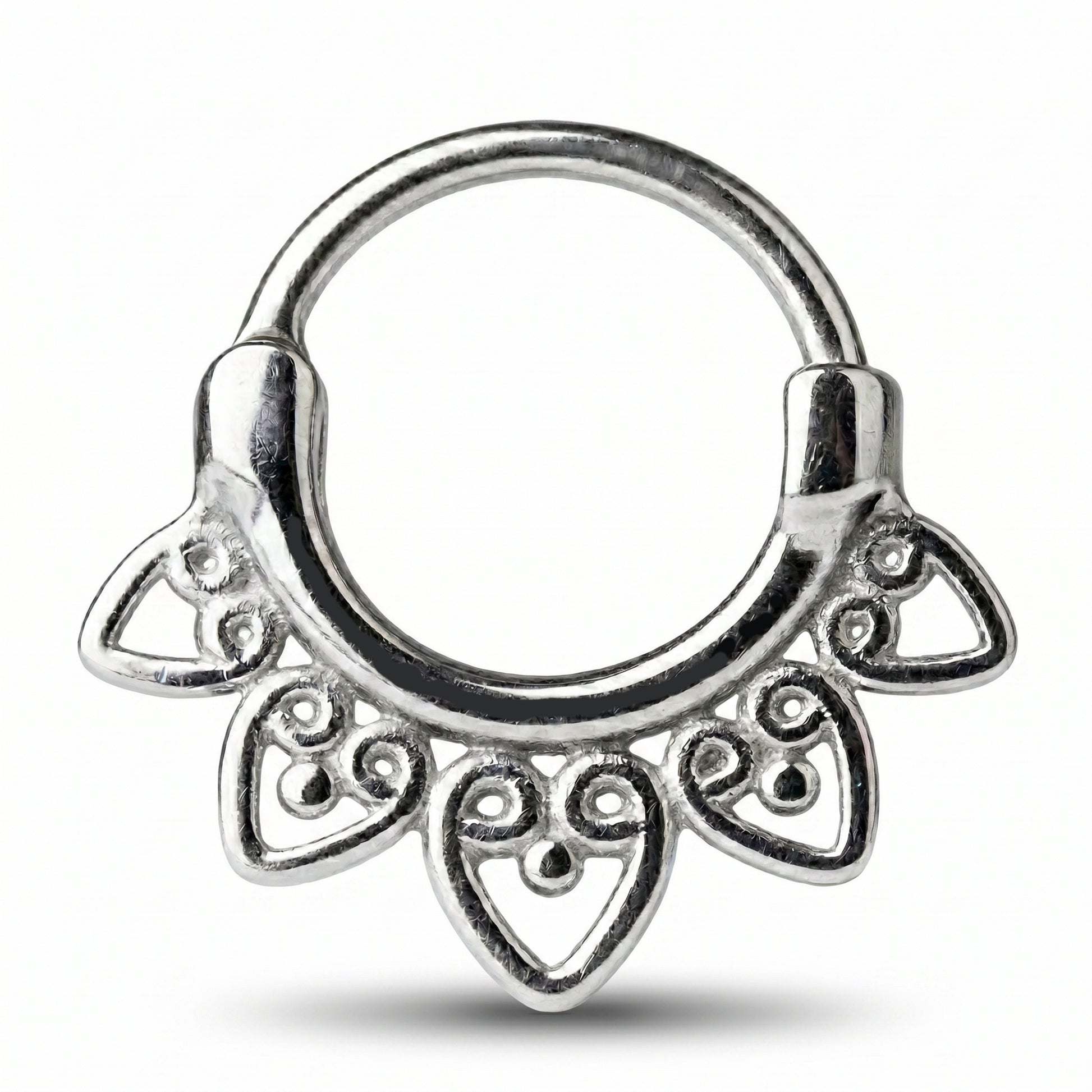 Tribal Fan Septum Clicker 16 Gauge 316L Surgical Steel picture against a white background.